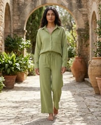 Women's Pure Cotton Crinkle Co-ord Set – Sage Green