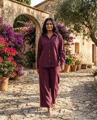 Women's Pure Cotton Crinkle Co-ord Set – Deep Wine