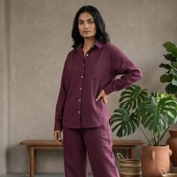 Women's Pure Cotton Crinkle Co-ord Set – Deep Wine