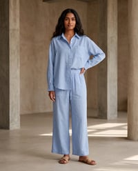 Women's Pure Cotton Crinkle Co-ord Set – Dusty Blue