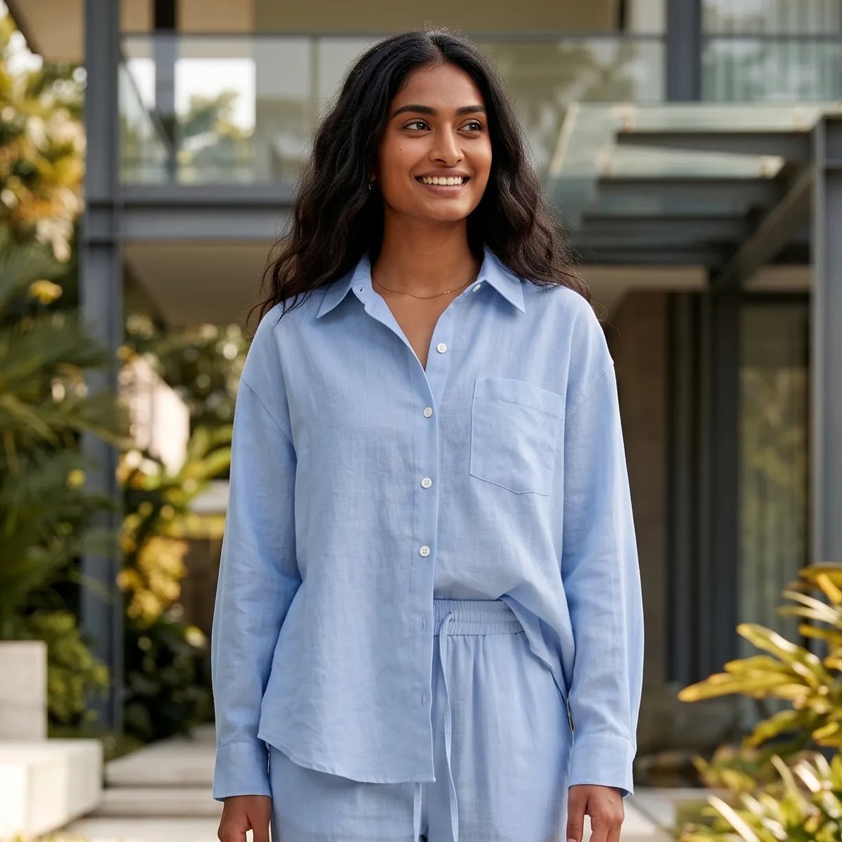 Women's Pure Cotton Crinkle Co-ord Set – Dusty Blue