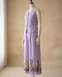 Women's Linen Asymmetric Vest & Embroidered Wide-Leg Trouser Set – Lavender