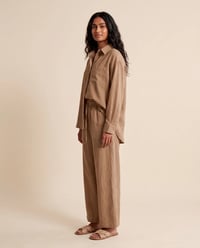 Women's Pure Cotton Crinkle Co-ord Set – Mocha Brown