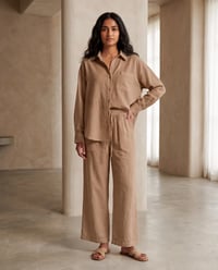 Women's Pure Cotton Crinkle Co-ord Set – Mocha Brown