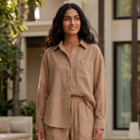 Women's Pure Cotton Crinkle Co-ord Set – Mocha Brown